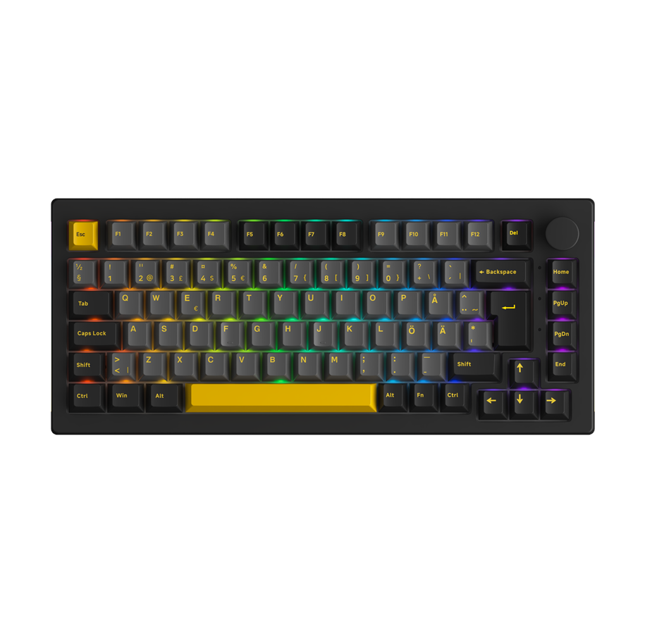 Tastatur - Akkogear 5075B Plus-S - Black & Gold - Akko CS Wine Red - Gaming Tastatur - Uden Numpad - Nordisk - Sort - 6925758624374
