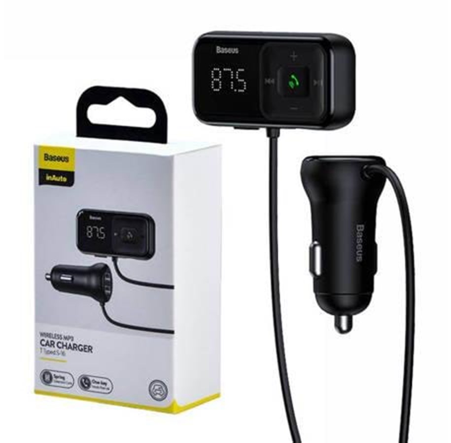 Mobil - Adaptere & Opladere - Baseus Car Bluetooth MP3 Player + Charger  T Shaped S-16 Black OS - CCMT000201