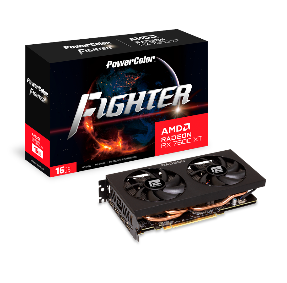 Grafikkort - PowerColor Radeon RX 7600 XT Fighter - 16GB GDDR6 RAM - Grafikkort - RX7600XT 16G-F