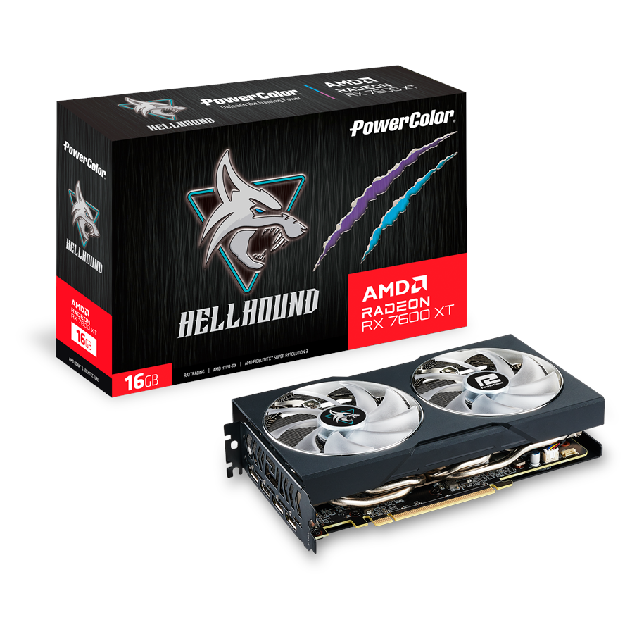 Grafikkort - PowerColor Radeon RX 7600 XT Hellhound - 16GB GDDR6 RAM - Grafikkort - RX7600XT 16G-L/OC
