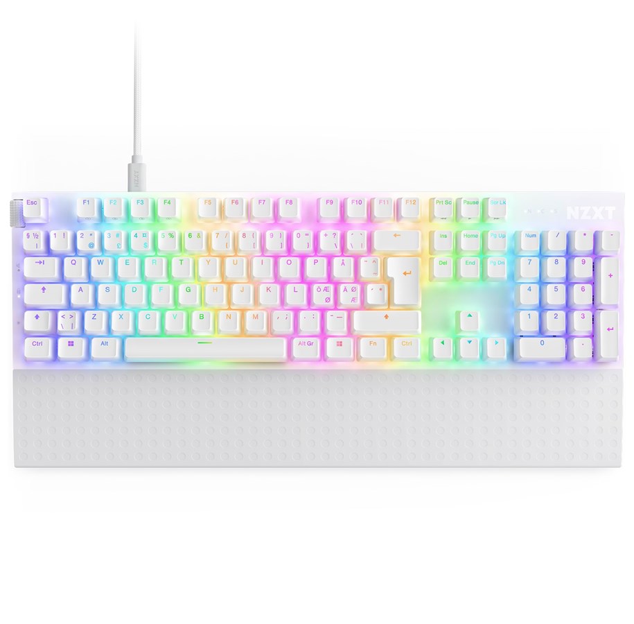 Tastatur - NZXT Function 2 Full Size - Optical Switch - Gaming Tastatur - Nordisk - Hvid - KB-001NW-ND