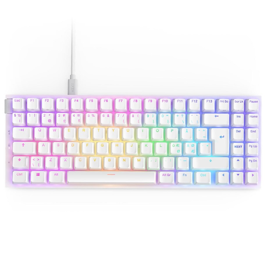 Tastatur - NZXT Function 2 MiniTKL - Optical Switch - Gaming Tastatur - Uden Numpad - Nordisk - Hvid - KB-002NW-ND