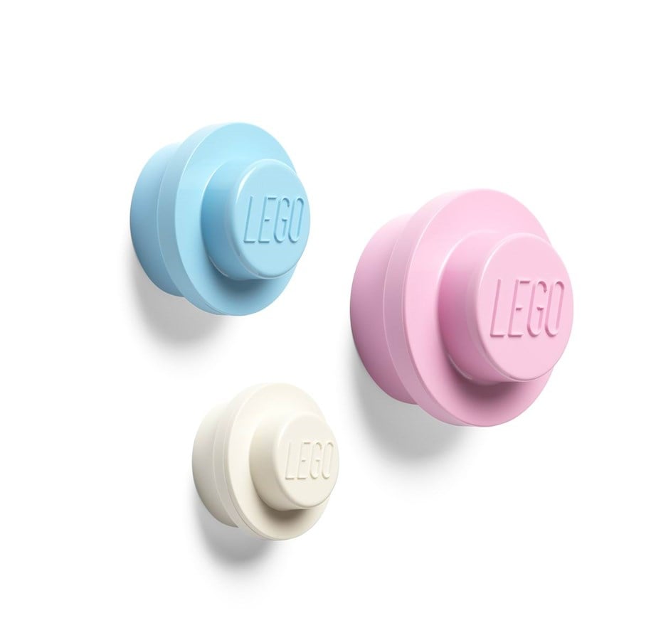 Børneværelse - LEGO Knager i pink blå og hvid (3-pak) - 40161736