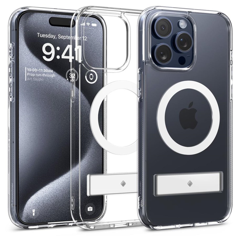 Mobil - Covers & Cases - Spigen Caseology Capella MagSafe Kickstand - clear white - iPhone 15 Pro - ACS06757
