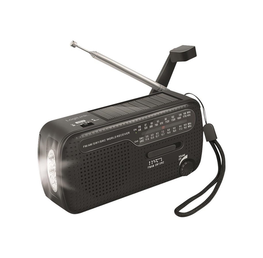 DAB, netværks- og clockradio - LogiLink Emergency Radio - Hand Crank - Solar - SOS Light - AM/FM/SW - Mono - SP0061