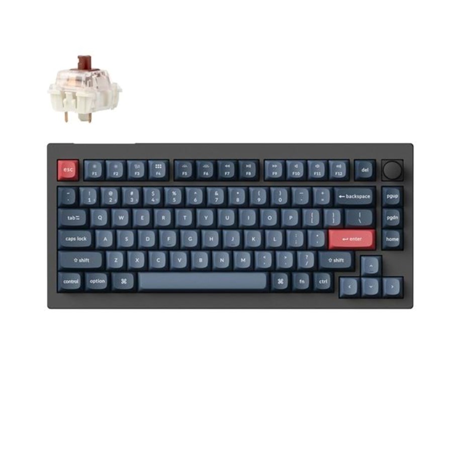 Tastatur - Keychron V1 MAX QMK/VIA Wireless RGB Hot Swap Jupiter Brown - Carbon Black - Tastatur - Nordisk - Sort - V1M-D3-BO