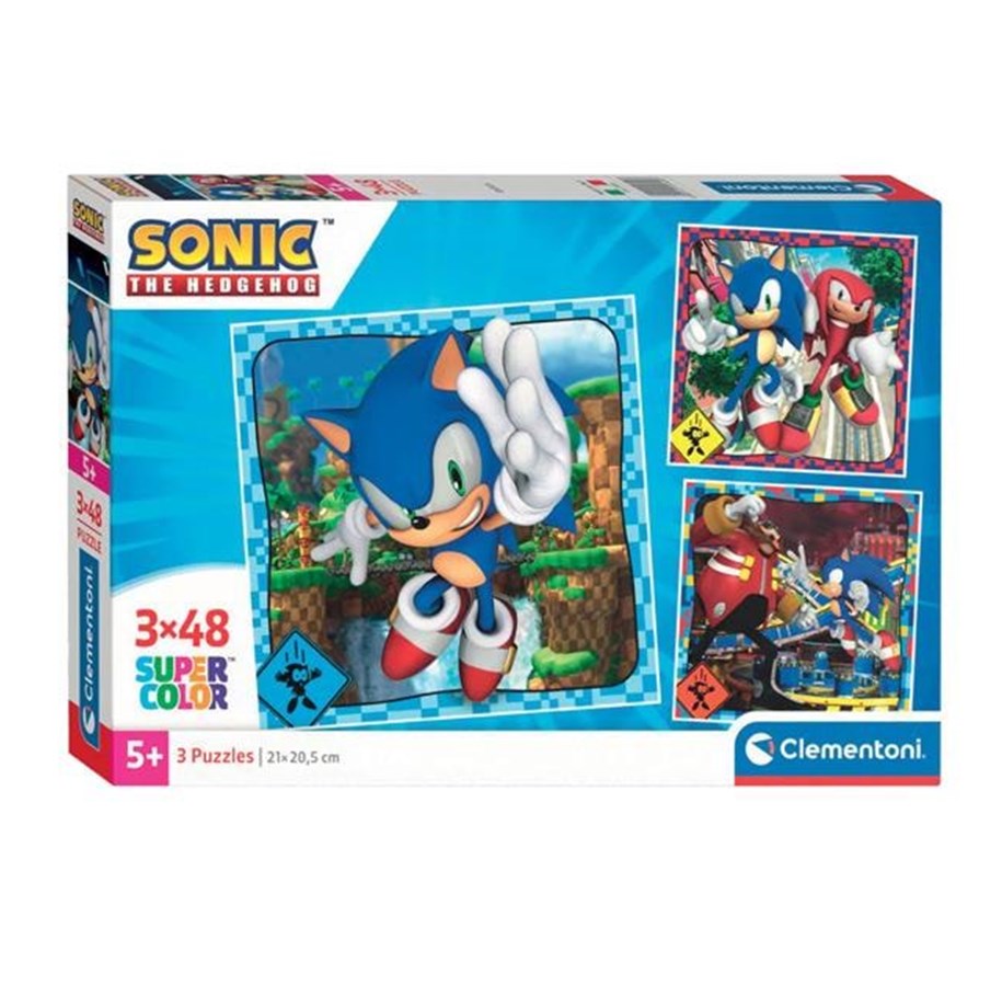 Puslespil - Clementoni Jigsaw Puzzle Super Color Square Sonic 3x48pcs. Floor - 25320