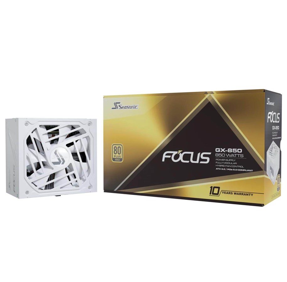Strømforsyning - Seasonic Focus GX 850 ATX 3.0 White Strømforsyning - 850 Watt - ATX 3.0 - 80 Plus Gold certified - FOCUS-GX-850-ATX30-WHITE