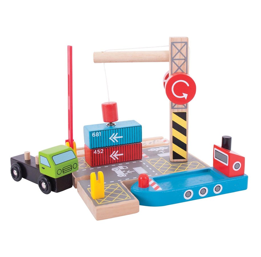Trælegetøj - Bigjigs Wooden Rails - Container Shipyard - BJT254