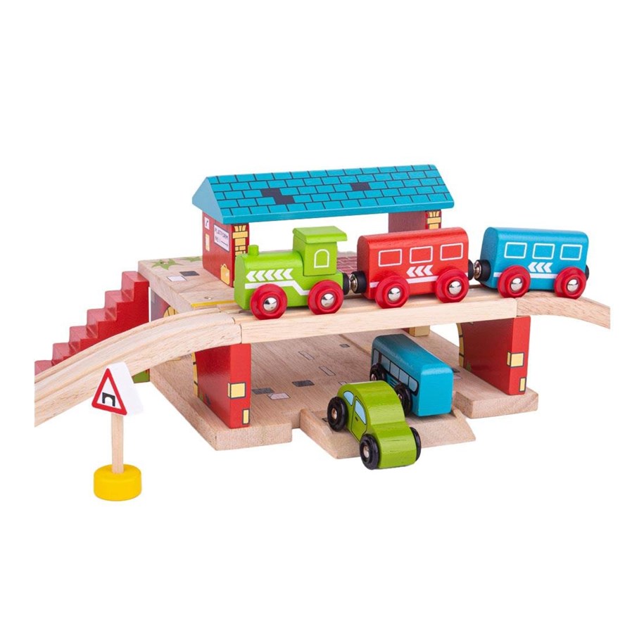Trælegetøj - Bigjigs Wooden Rails Above Ground Train Station 5 pcs - BJT237