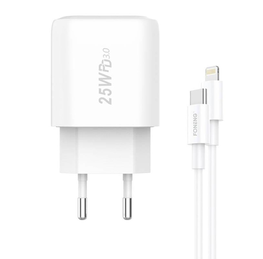 Mobil - Adaptere & Opladere - Foneng Fast charger 1x USB EU40 + USB C to Lightning cable - EU40 Type-C to iPhon