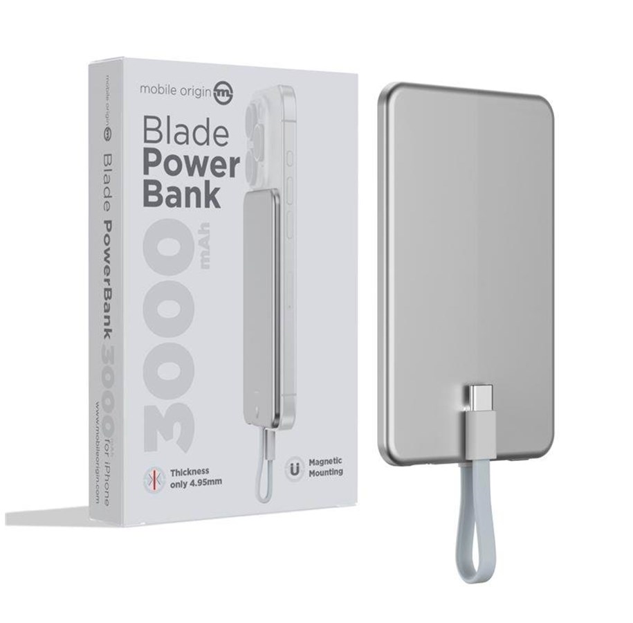 Powerbank - Mobile Origin Blade PowerBank 3000mAh - silver Powerbank - Sølv - 3000 mAh - PBB-3KC-SLV