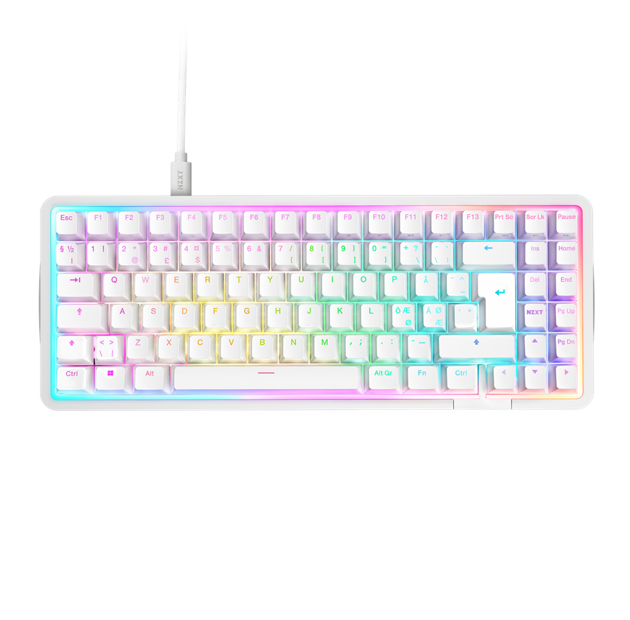 Tastatur - NZXT Function Elite MiniTKL White - Gaming Tastatur - Uden Numpad - Nordisk - Hvid - KB-101NW-ND