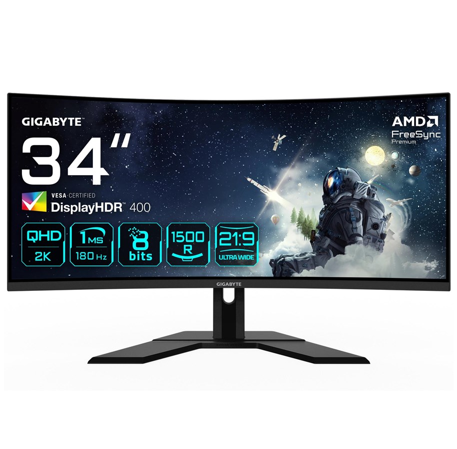 Skærm - 34" GIGABYTE G34WQCP - 3440x1440 (UWQHD) - 180Hz - VA - G34WQCP