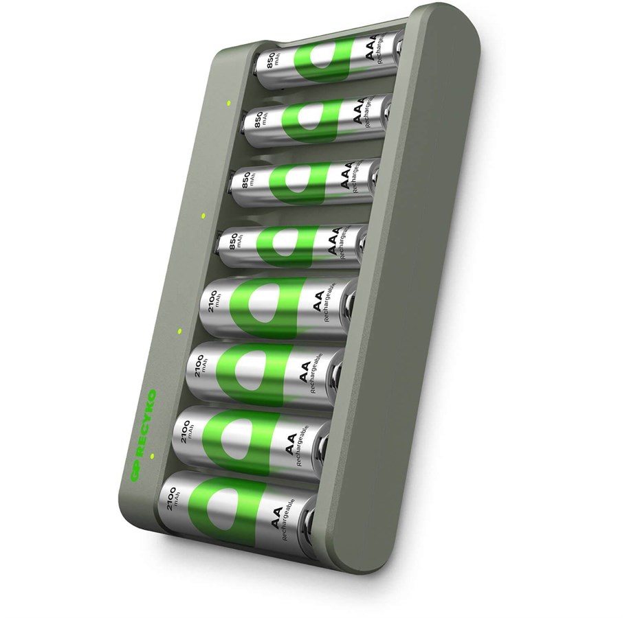 Batteri - GP Battery Charger E821 8-Slot with 4xAA 2100mAh + 4xAAA 850mAh - 202267