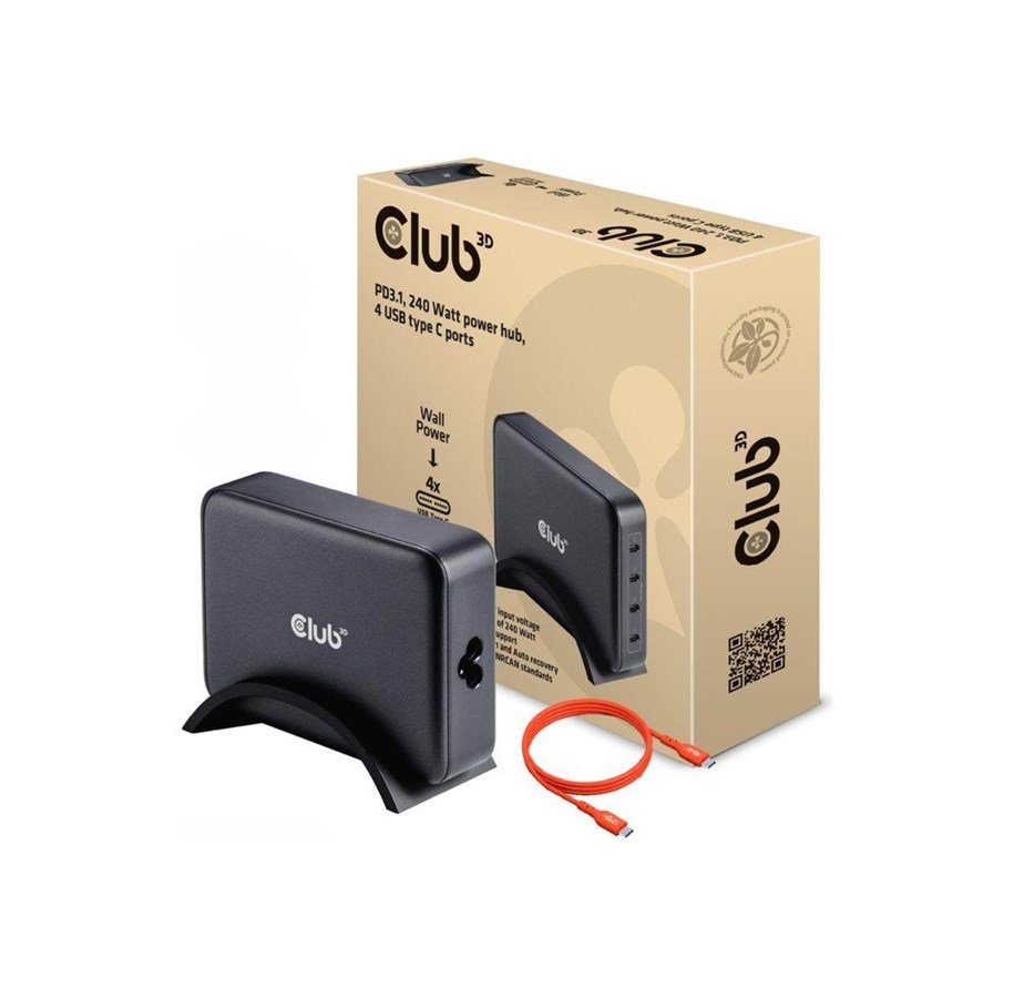 Mobil - Adaptere & Opladere - Club 3D power adapter - GaN technology - 24 pin USB-C - 240 Watt - CAC-1918