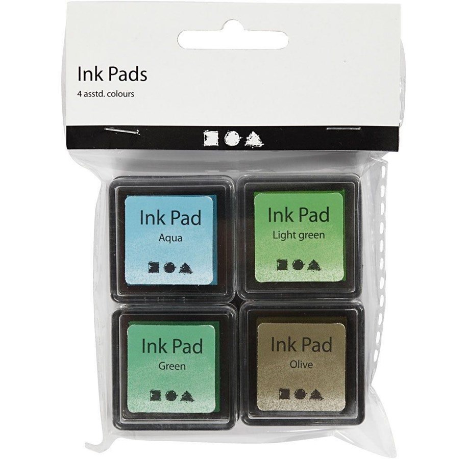 Hobby artikler - Creativ Company - Stamping ink Green Shades/Olive/Aqua 4 pcs. - 285343