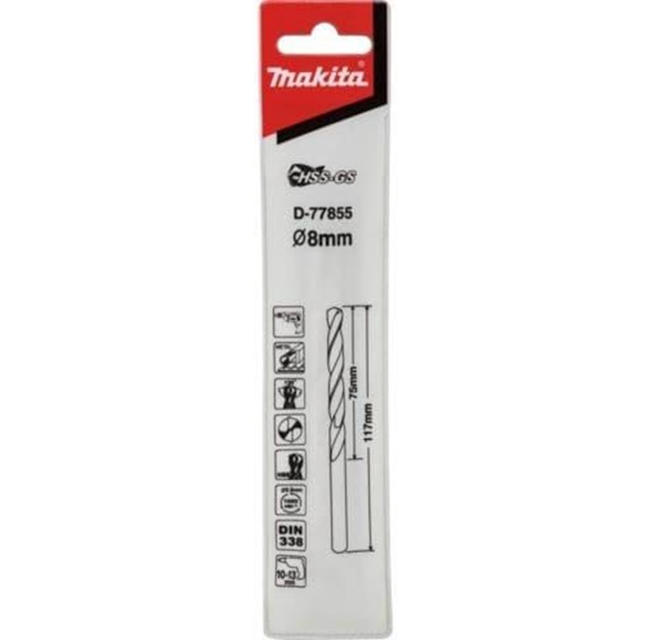 Bor & bits - Makita D-77855 Metal Drill Bit HSS-GS 8.0x117mm - D-77855