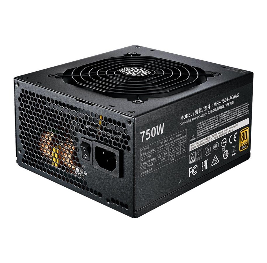 Strømforsyning - Cooler Master MWE Gold V2 750 Strømforsyning - 750 Watt - 120 mm - ATX - 80 Plus Gold certified - MPE-7501-AFAAG-3EEU