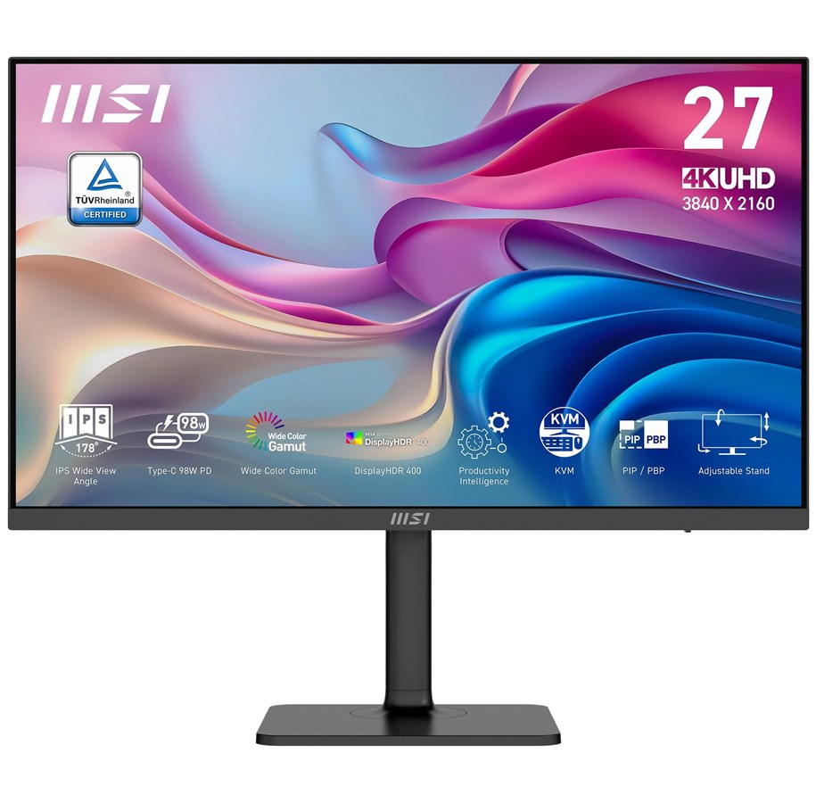 Skærm - 27" MSI Modern MD272UPHG - 3840x2160 (4K) - 60Hz - IPS - 98W USB-C - KVM switch - Modern MD272UPHG