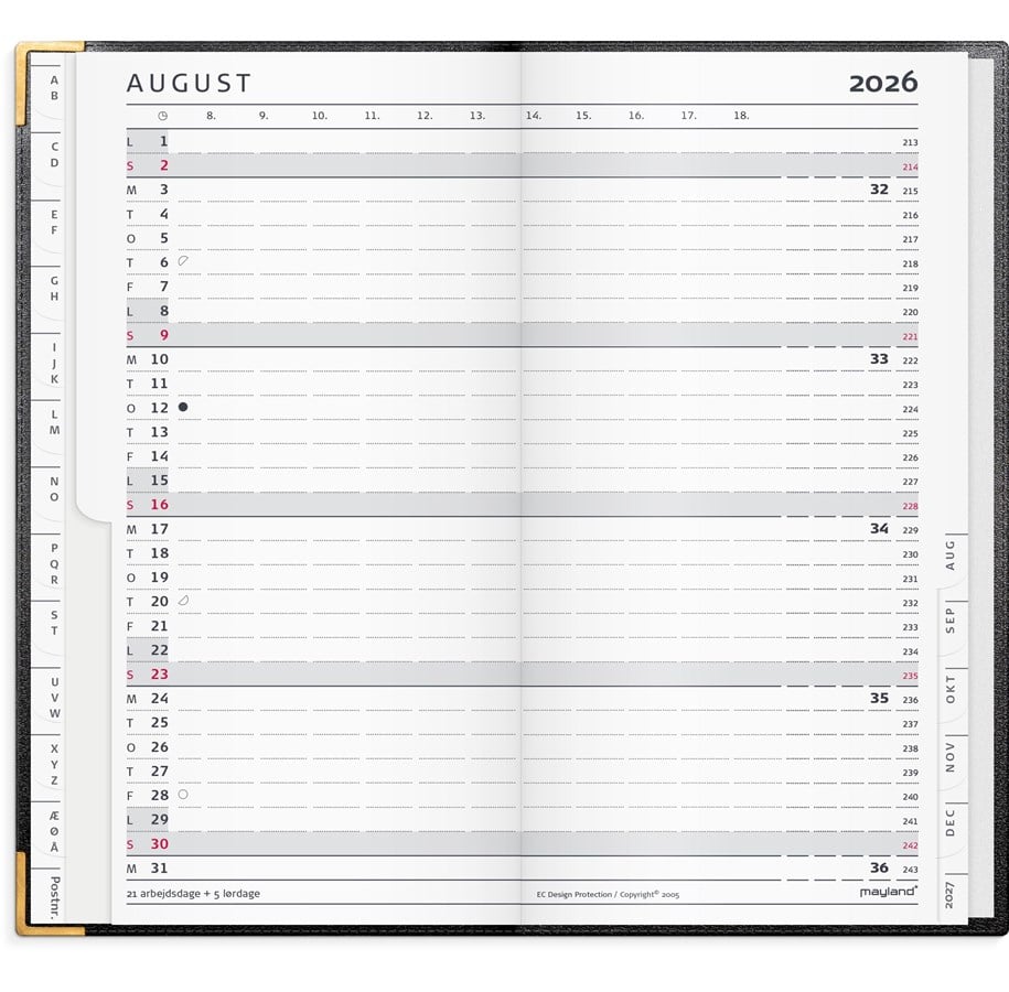 Kalender - Mayland Index Planner månedskalender sort skind 2026 - 26092100