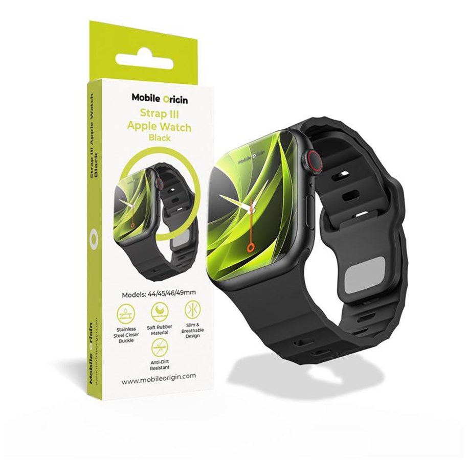 Smartwatch - Tilbehør - Mobile Origin Strap III - black - Apple Watch 49mm/46mm/45mm/44mm - AWMS-03-BLK