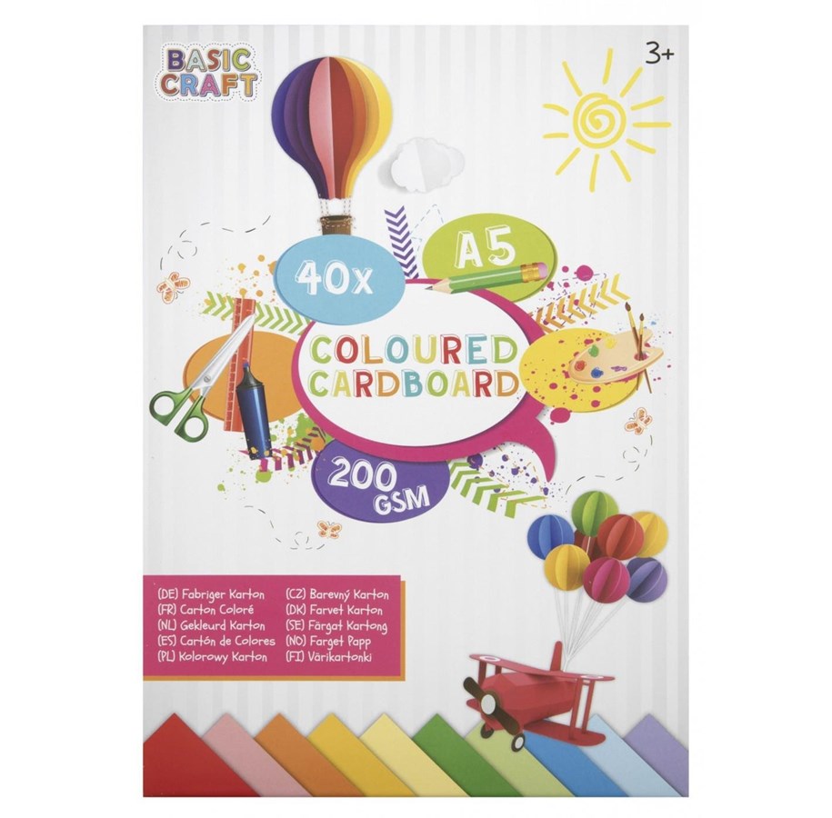 Hobby artikler - Creative Craft Group Karton A5, 200 g. 40 ark. ass. farver - CR0007/GE
