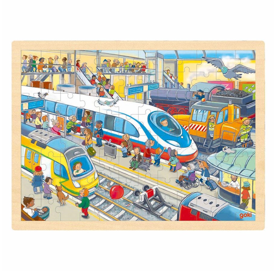 Puslespil - Goki Wooden Puzzle Train Station 96 pcs. Wood - 57316