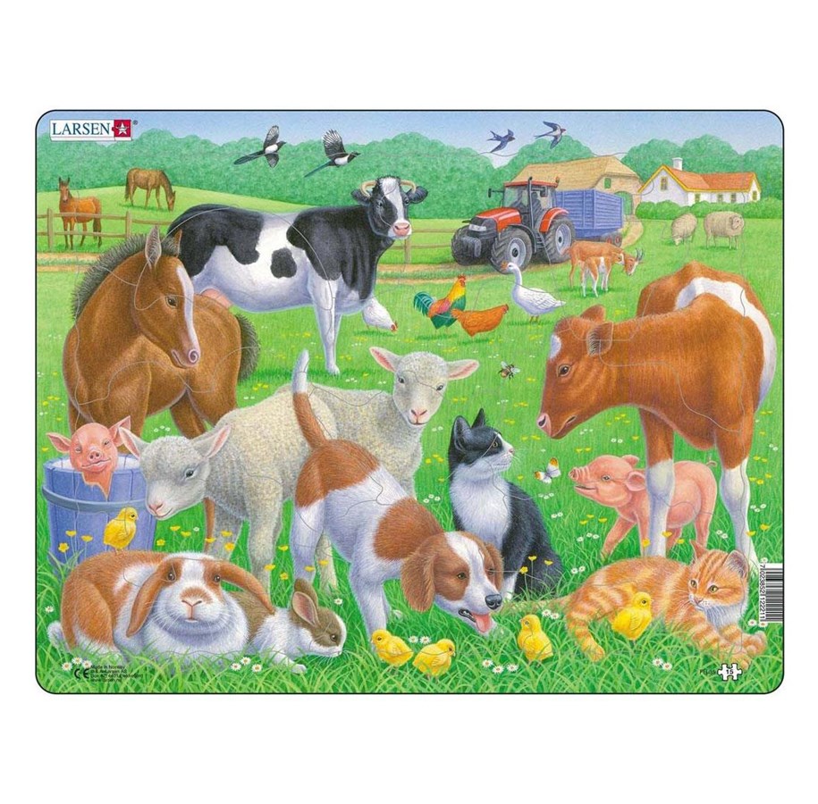 Puslespil - Selecta Play Larsen Jigsaw Puzzle Animals - Pets and Farm Animals 15 pcs. Floor - LA-FH35