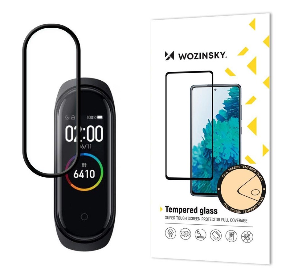 Mobil - Beskyttelsesglas - Wozinsky  Super Durable Glass Film Full Glue Full Screen Glass Frame Case Friendly Xiaomi Mi Band 4 / Mi Band 3 Transparent - 7426825377821