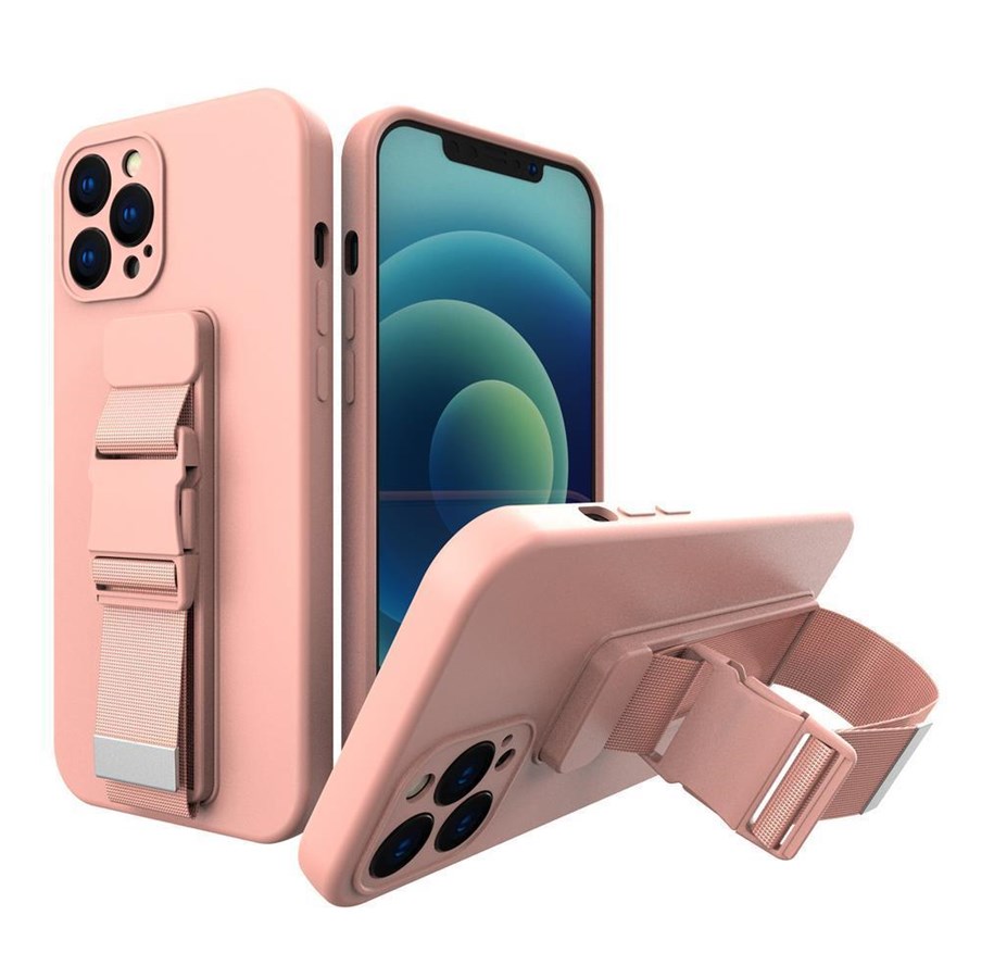Mobil - Covers & Cases - Hurtel Rope Case Silicone Lanyard Cover Purse Lanyard Strap for Xiaomi Poco M4 Pro 5G Pink - 5907769340505