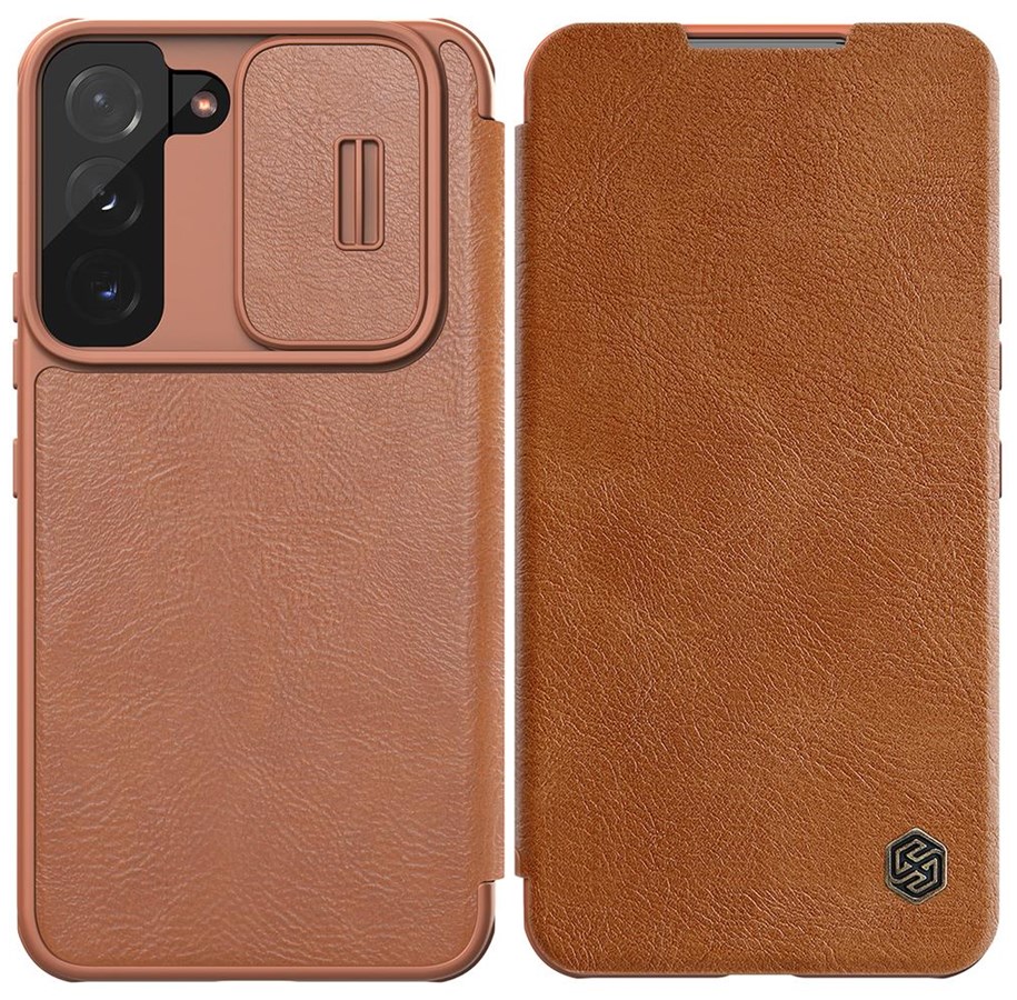 Mobil - Covers & Cases - Nillkin Qin Leather Pro Case Case for Samsung Galaxy S22+ (S22 Plus) Camera Cover Holster Cover Flip Case Brown - 6902048235540
