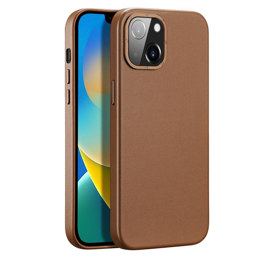 Mobil - Covers & Cases - Dux Ducis Grit Leather Case for iPhone 14 Plus Elegant Faux Leather Case (MagSafe Compatible) Brown - 6934913036952