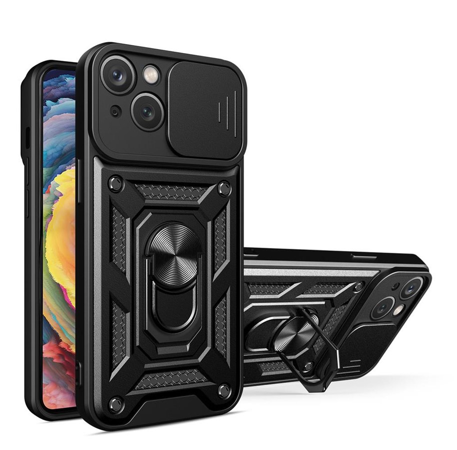 Mobil - Covers & Cases - Hurtel Hybrid Armor Camshield Case for Realme 10 Pro+ Armored Cover with Camera Cover Black - 9145576272947