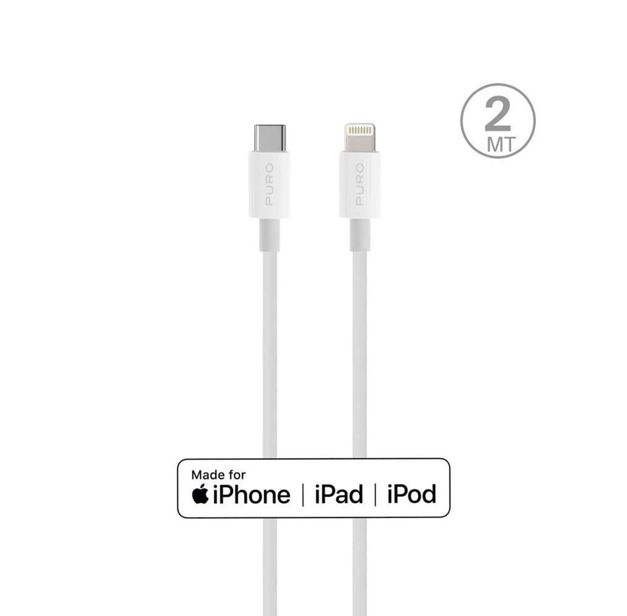 USB kabel - Puro Plain Cable for Apple with MFI USB-C - Lightning 2.0 2.4A 2m - White - CAPLTUSBC2MTWHI