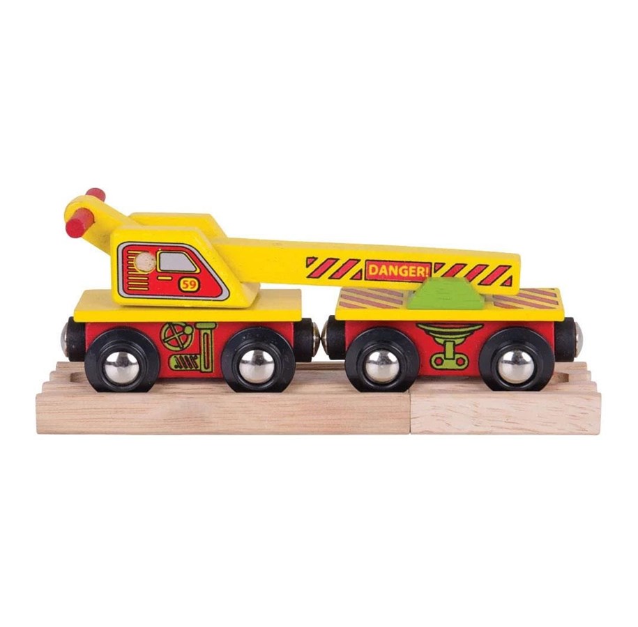 Trælegetøj - Bigjigs Wooden Crane Wagon - 4-piece. - BJT416
