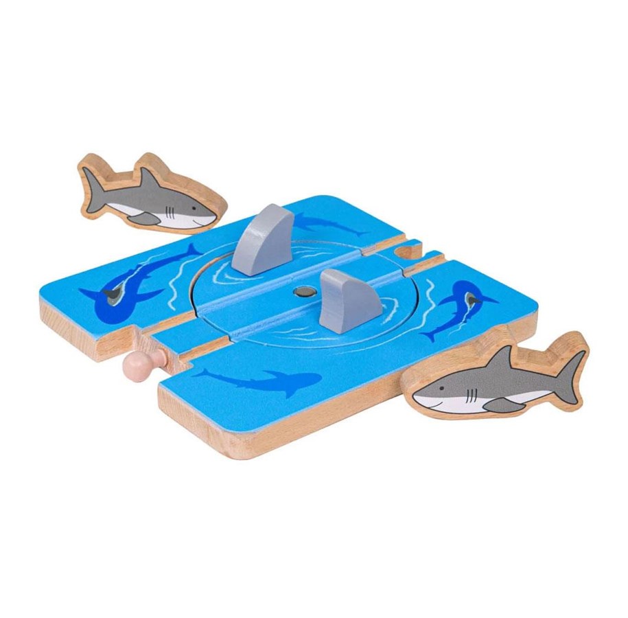Trælegetøj - Bigjigs Wooden Rails - Shark Attack - 4-piece - BJT176