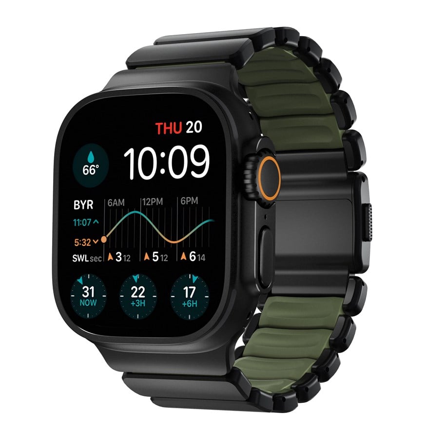 Smartwatch - Tilbehør - Nomad Stratos Band Black Titanium Forest Green FKM - Apple Watch 45/46/49mm - NM009575858