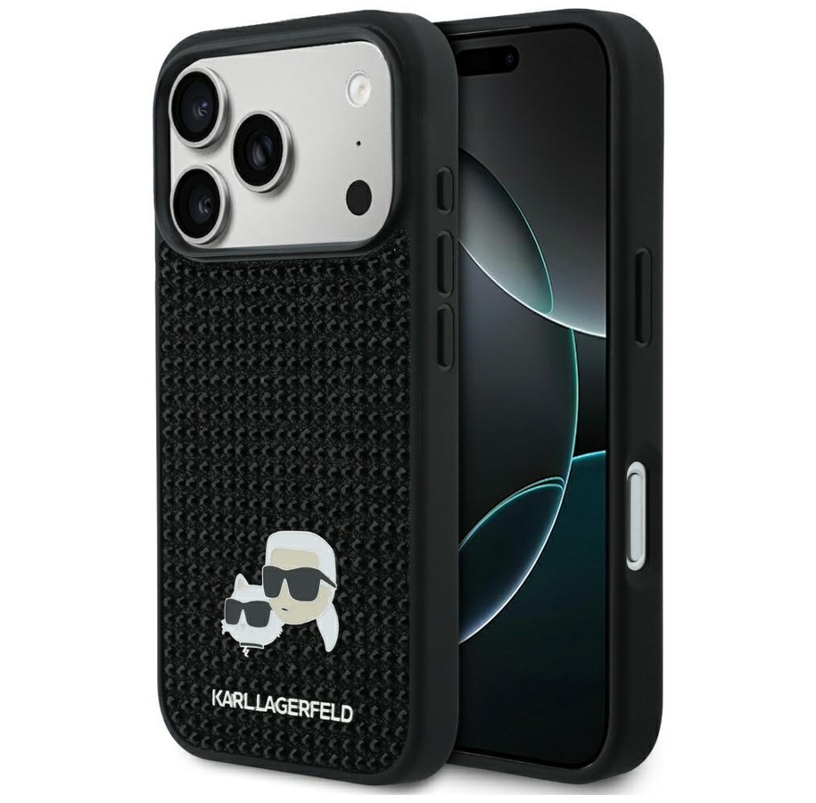 Mobil - Covers & Cases - Karl Lagerfeld Rhinestones Karl&Choupette Pin Case for iPhone 17 Pro - Black - 3666339603335