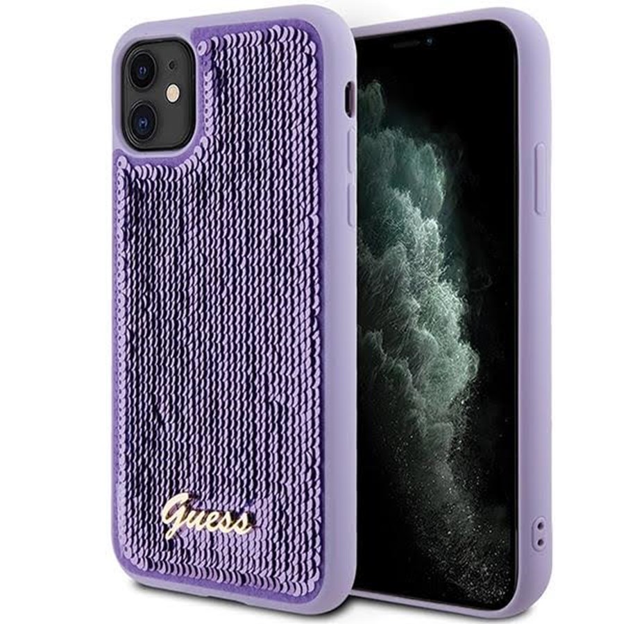 Mobil - Covers & Cases - GUESS Sequin Script Metal case for iPhone 11 / Xr - purple - 3666339176129