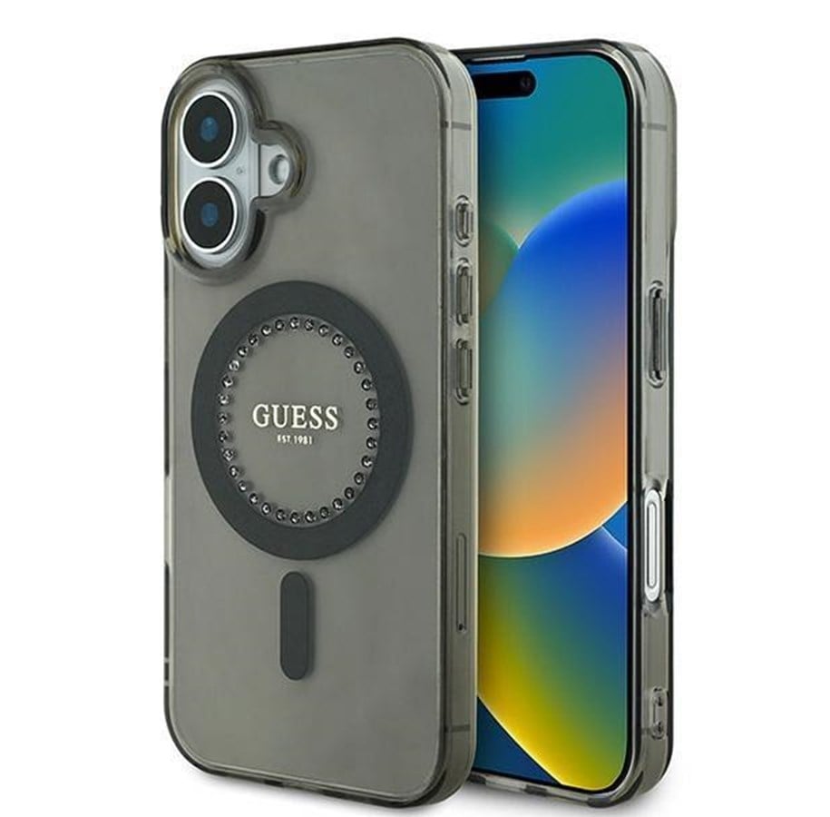 Mobil - Covers & Cases - GUESS IML Rhinestones MagSafe Case for iPhone 16 Plus - Black - 3666339305611