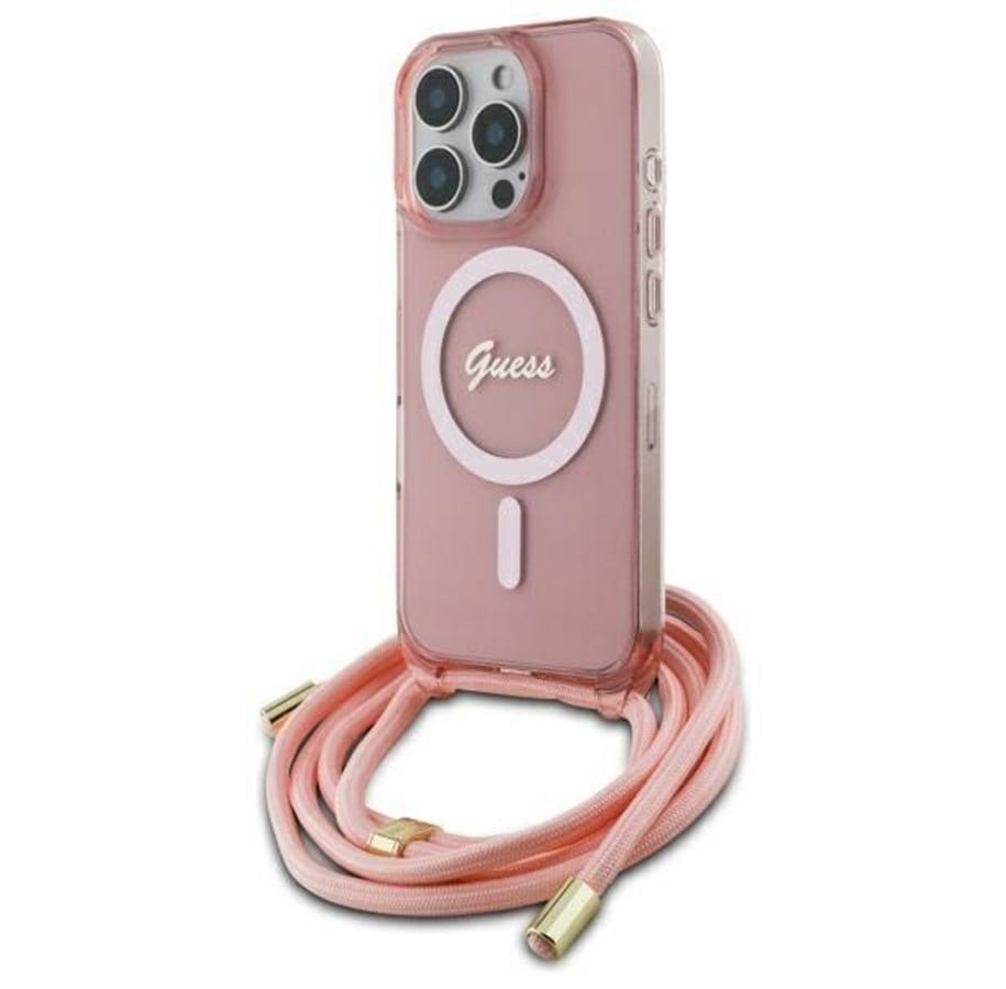 Mobil - Covers & Cases - GUESS Crossbody Cord Script MagSafe Case for iPhone 16 Pro - Pink - 3666339345907