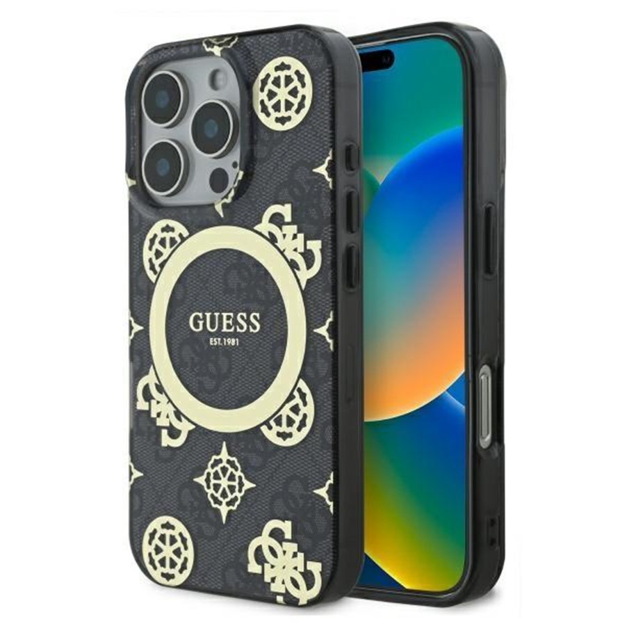 Mobil - Covers & Cases - GUESS IML Peony On 4G Background MagSafe Case for iPhone 16 Pro Max - Black - 3666339299934