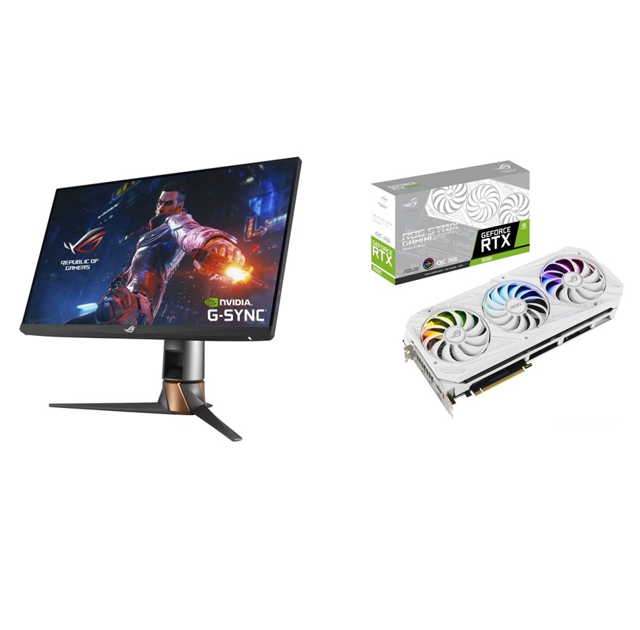 Grafikkort - ASUS GeForce RTX 3090 ROG STRIX OC White - 24GB GDDR6X RAM - Grafikkort - 3090STRIXOCWHITE+PG259QN