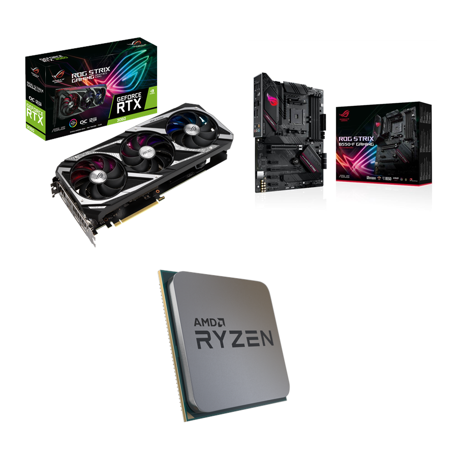Grafikkort - ASUS GeForce RTX 3060 ROG STRIX OC - 12GB GDDR6 RAM - Grafikkort - 3060STRIXOC+B550-F+5800X