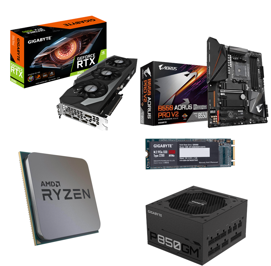 Grafikkort - GIGABYTE GeForce RTX 3080 GAMING OC - 10GB GDDR6X RAM - Grafikkort - 3080GOC+B550APV2+5800X+P850GM+512GB