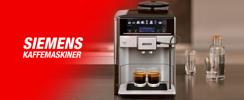 Siemens kaffemaskine med to espressoglas og vandkaraffel