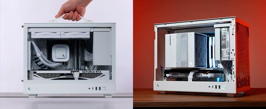 DeepCool CH560 og CH780 PC-kabinetter med RGB-blæsere og AIO-vandkøling i sort og hvid