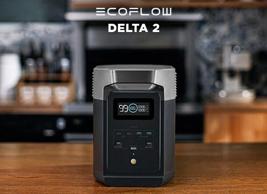 EcoFlow DELTA 2 kompakt power station på køkkenbord til daglig hjemmebrug