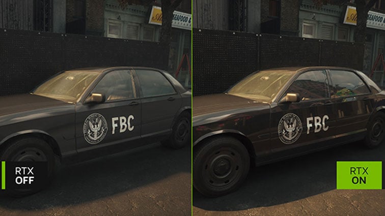 NVIDIA GeForce RTX – Control Resonant grafik sammenligning med RTX OFF og RTX ON – realistisk ray tracing på FBC bil
